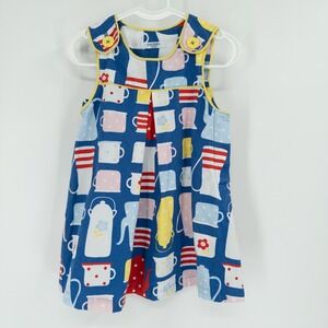 Baby Boden‎ Tea Time Dress 12-18M Retro Sleevelesss Primary Colors Blue Colorful